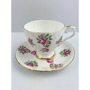 Royal Grafton Bone China Teacup Saucer Set Pink Rose Gold Trim Made in England